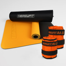 Набір для тренувань EasyFit №3 “Сила і Гармонія 2в1”. Склад набору: двошаровий килимок EasyFit (з чохлом) + набірні обтяжувачі для ніг і рук EasyFit (вага 0,5-2,5 кг)