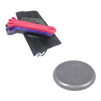 Набір для фітнесу №4 "Стійкість і витривалість PRO 2в1". Склад набору: балансувальна масажна подушка та гумові петлі (3в1)