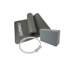 Набор для йоги: Коврик EasyFit 180x60 см, толщина 10 мм, NBR + Блок для йоги EasyFit EVA + Кольцо для пилатеса 38 см