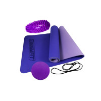 Набор для йоги: Двухслойный коврик EasyFit 183x61 см, толщина 6 мм, TPE/TC + Массажный мячик EasyFit TPR 6 см + Массажный ролик овальный EasyFit Almond с шипами, длина 16 см, диаметр 6,5 см, ПВХ