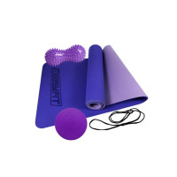 Набір для йоги: Двошаровий килимок EasyFit 183x61 см, товщина 6 мм, TPE/TC + Масажний м'ячик EasyFit TPR 6 см +  Масажний м'ячик EasyFit Goober з шипами, розмір 16 см, діаметр 6,5 см, PVC