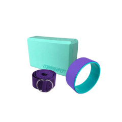 Набор для йоги: Колесо для йоги EasyFit TPE 33 см + Блок для йоги EasyFit EVA + Ремень для йоги EasyFit