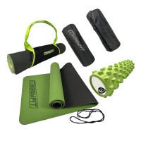 Набор для йоги: Двухслойный коврик EasyFit TPE+TC 183х61 см, толщина 6мм + Сумка-переноска для коврика + Массажный ролик EasyFit Grid Roller PRO 45х14 см + Чехол для ролика
