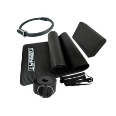 Набор для йоги: Коврик EasyFit 180x60 см, толщина 10 мм, NBR + Блок для йоги EasyFit EVA + Кольцо для пилатеса 38 см + Ремень для йоги