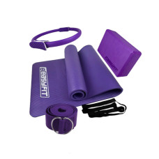 Набір для йоги: Килимок EasyFit 180x60 см, товщина 10 мм, NBR + Блок для йоги EasyFit EVA + Кільце для пілатесу 38 см + Ремінь для йоги