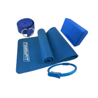 Набір для йоги: Килимок EasyFit 180x60 см, товщина 10 мм, NBR + Блок для йоги EasyFit EVA + Кільце для пілатесу 38 см + Ремінь для йоги