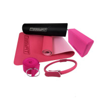 Набір для йоги: Двошаровий килимок EasyFit з чохлом, 183x61 см, товщина 6 мм, TPE/TC + Блок для йоги EasyFit EVA + Кільце для пілатесу 38 см + Ремінь для йоги