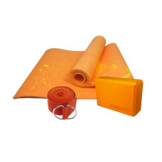 Набір для йоги: Килимок Premium Mat EasyFit, 183x61 см, товщина 8 мм, PER + Блок для йоги EasyFit EVA + Ремінь для йоги