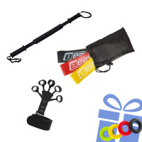 Набір для тренувань №4 "Залізна хватка PRO 4в1". Склад набору: гумові кільця (3в1), еспандер для пальців, силовий пружинний еспандер + кистьовий еспандер в асортименті у подарунок