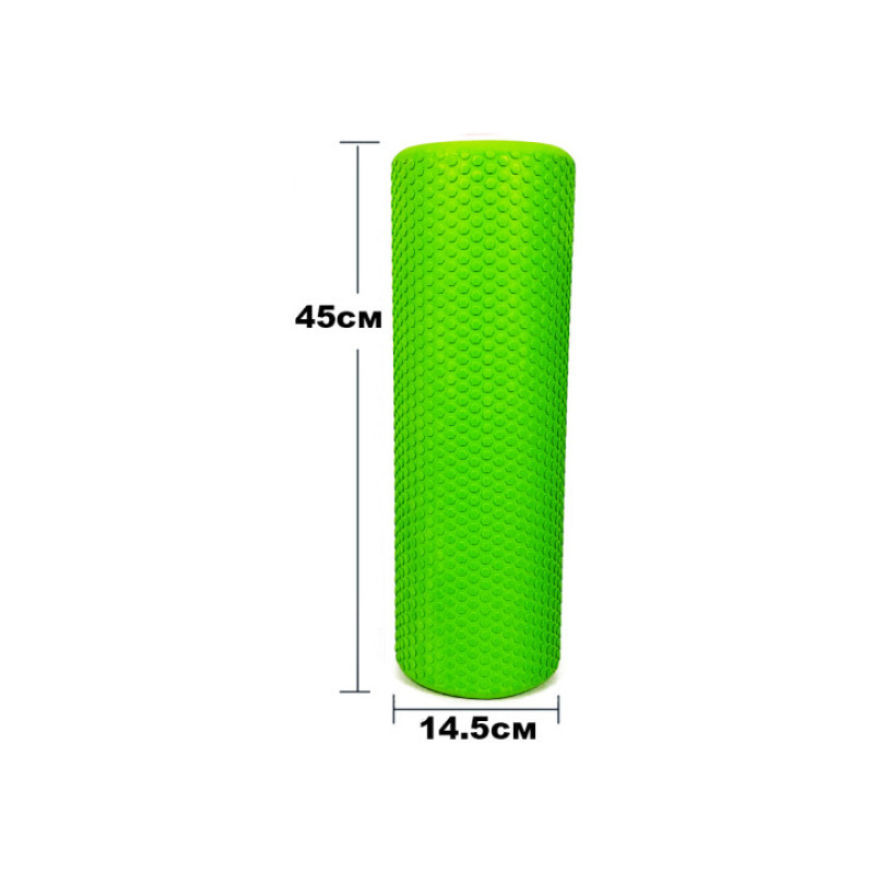 Масажний ролик (валик) EasyFit Foam Roller, довжина 45 см, діаметр 14,5 см, зелений, піна EVA з дрібною масажною поверхнею, для МФР, фітнесу, йоги та реабілітації