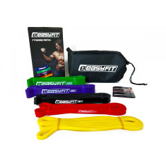 Набор резинок для подтягивания и спорта EasyFit (5 шт), Сопротивление 1-65 кг, Длина 208 см, Толщина 4,5 мм, Ширина: 6,4 мм, 13 мм; 20 мм; 32 мм; 44 мм, Латекс, Сумка для хранения