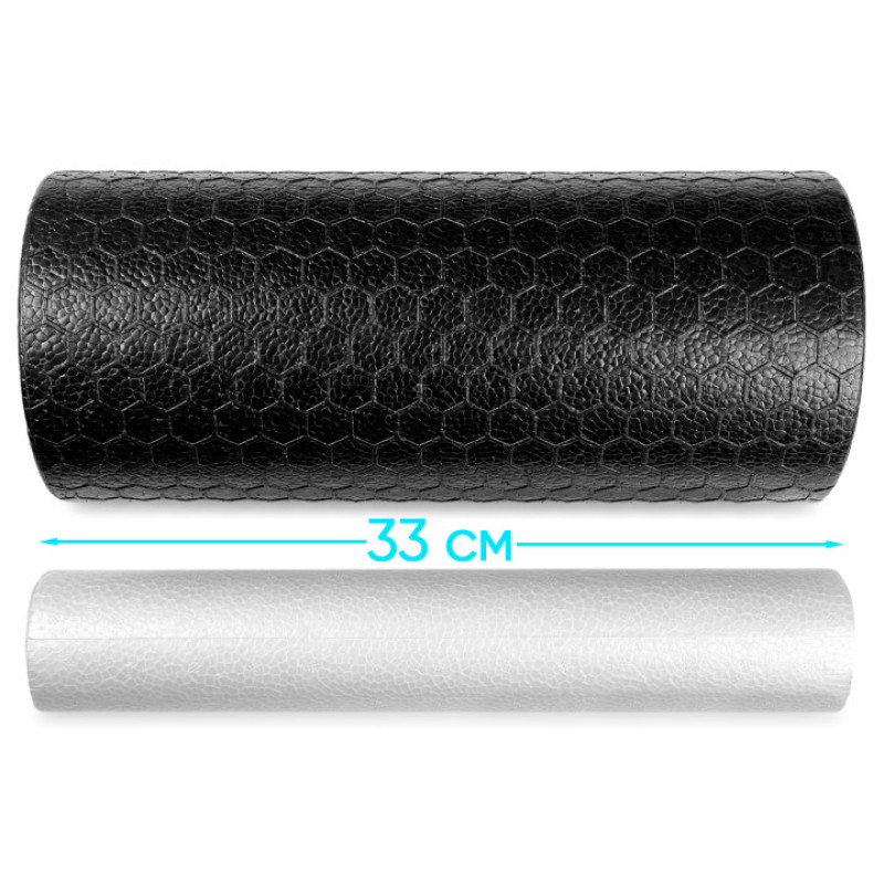 Массажный ролик (валик) EasyFit LightWeight с массажером для стоп, Длина 33 см, Диаметр 14 см, EPP (вспененный полипропилен), для МФР, фитнесу, йоги та реабилитации, Черный