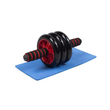 Ролик для пресса тройной EasyFit с ковриком, Диаметр 14 см, Ширина 27 см, Сталь, Пластик, Неопрен, Красный 