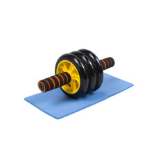 Ролик для пресу потрійний EasyFit з килимком, Діаметр 14 см, Ширина 27 см, Сталь, Пластик, Неопрен, Жовтий 