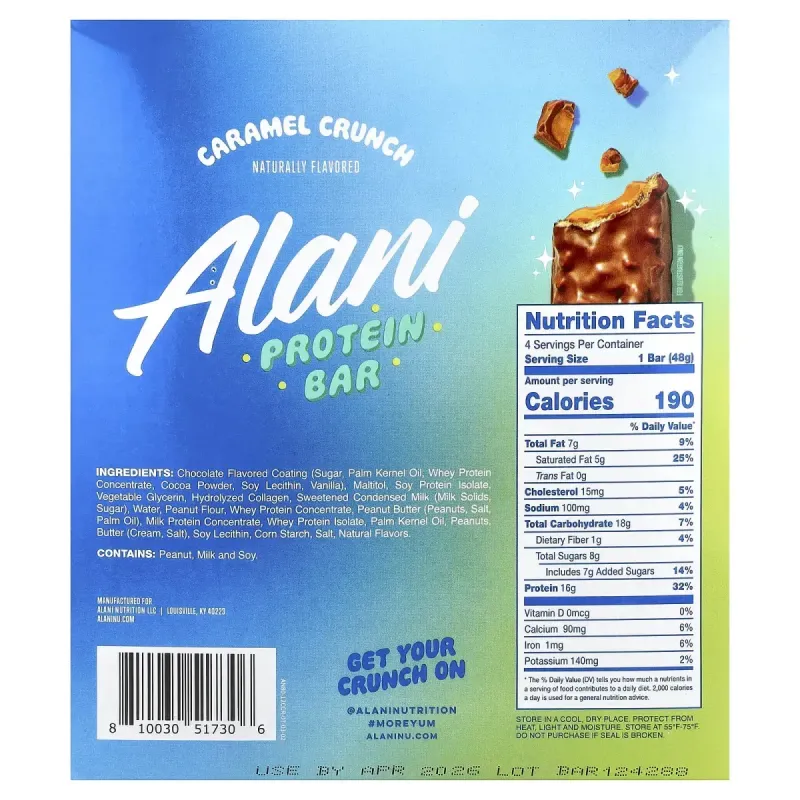 Alani Nu, протеиновый батончик, карамельный кранч, 12 батончиков по 48 г (1,69 унции)