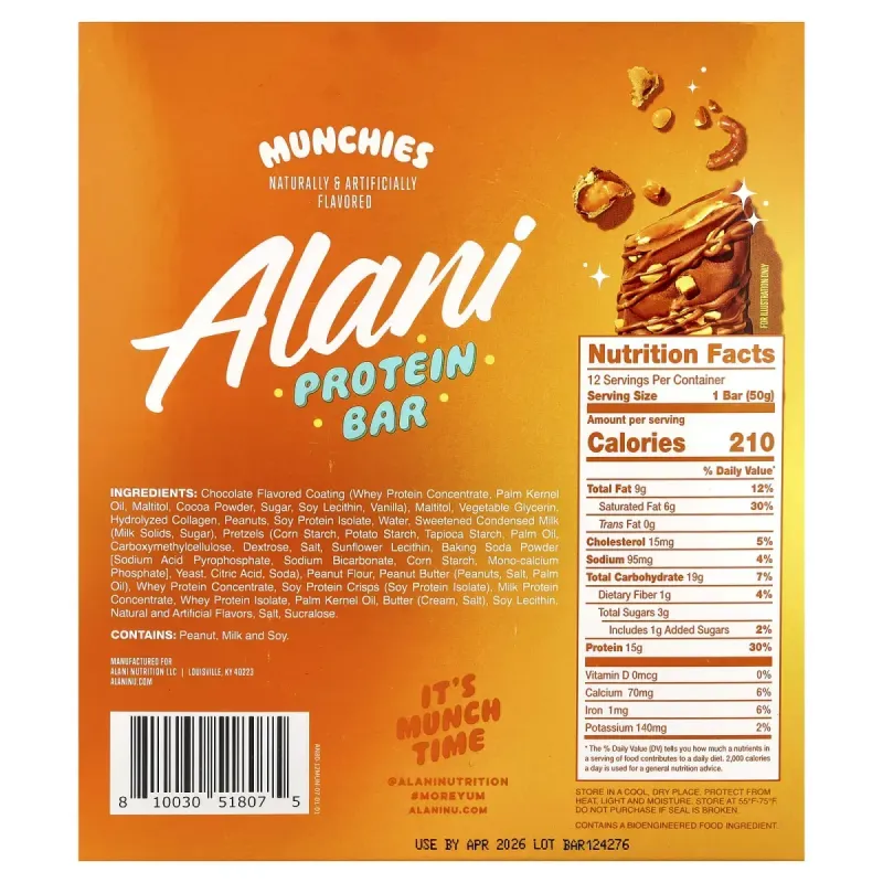 Alani Nu, протеиновый батончик, Munchies, 12 батончиков по 50 г (1,76 унции)