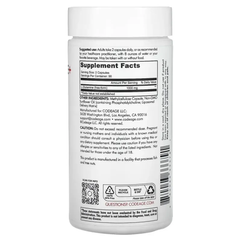 Codeage, Liposomal L-Glutamine+, 180 Capsules