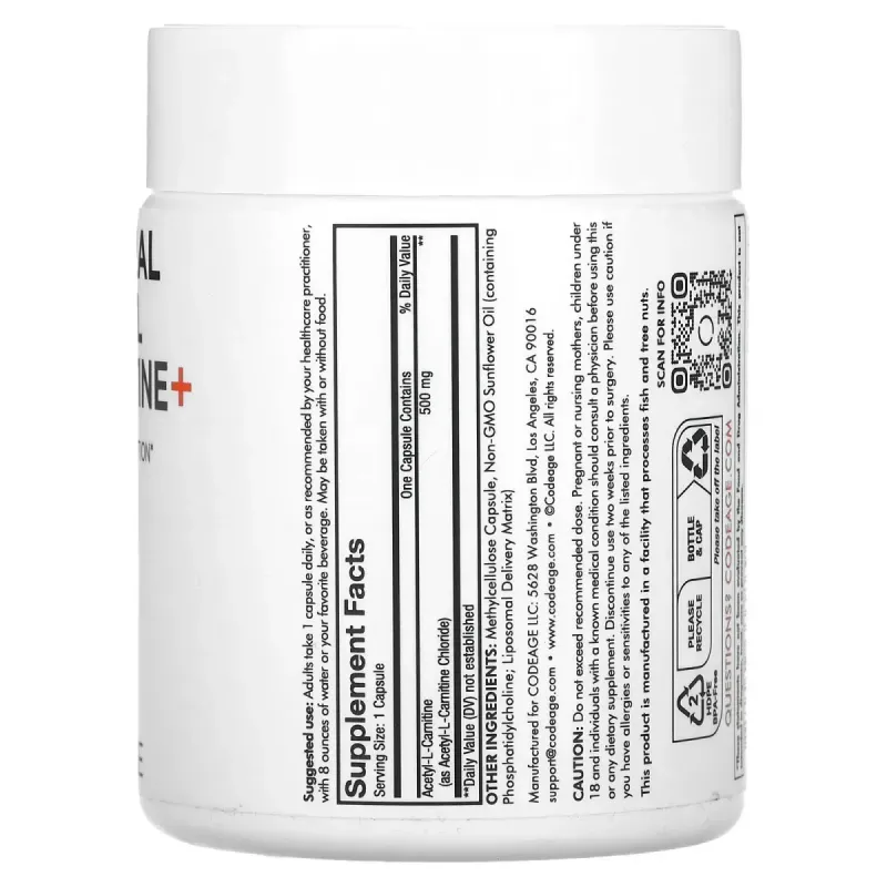 Codeage, Liposomal Acetyl L-Carnitine+, 90 Capsules