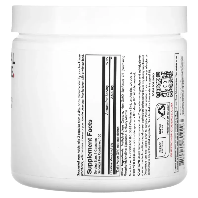 Codeage, Sport, Liposomal Creatine, 360 Vegetable Capsules