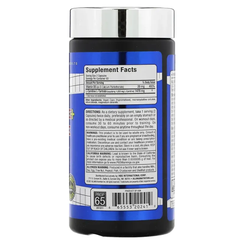L-карнитина+ тартрат, ALLMAX Nutrition, 735 мг, 120 капсул