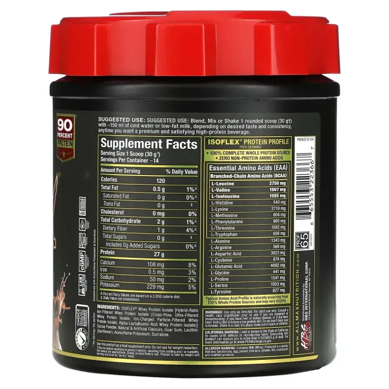 ALLMAX, ISOFLEX®, Pure Whey Protein Isolate, Chocolate, 0.9 lbs (425 g)