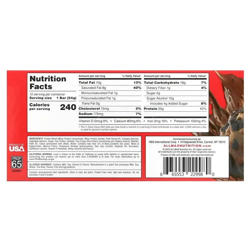 ALLMAX, Hexapro, протеїновий батончик для печива з шоколадними крихтами, 12 шт. по 54 г (1,9 унції)