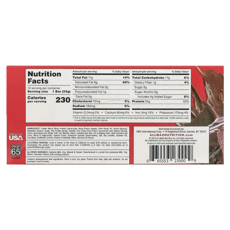 ALLMAX, Hexapro, протеїновий батончик, шоколадне брауні, 12 шт., по 53 г (1,9 унції)