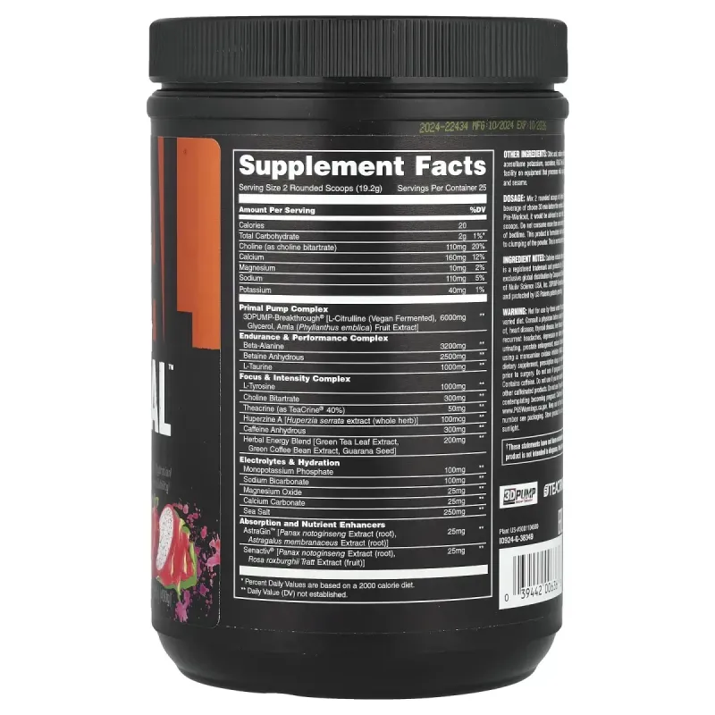 Animal, Pre Workout Primal™ Powder, Dragon Berry, 1.05 lb (480 g)