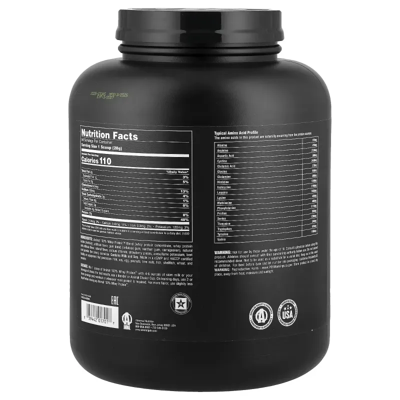 Animal, 100% Whey Protein™ Powder, Strawberry, 4 lb (1.81 kg)Animal 100% сывороточный протеин™ порошок