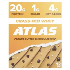 Atlas Bar, Grass-Fed Whey Protein Bar, Peanut Butter Chocolate Chip, 12 Bars, 1.9 oz (54 g) Each