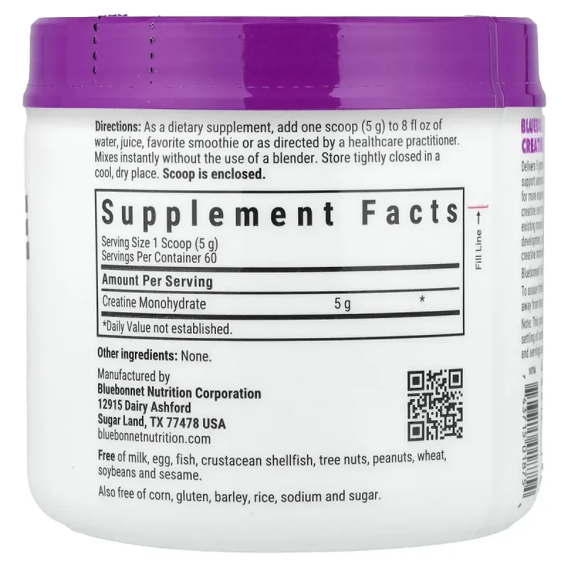 Bluebonnet Nutrition, микронизированный креатин в порошке, без добавок, 300 г (10,58 унции)