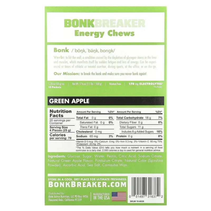 Bonk Breaker, Energy Chews, Green Apples, 10 Packets, 1.76 oz (50 g) Each