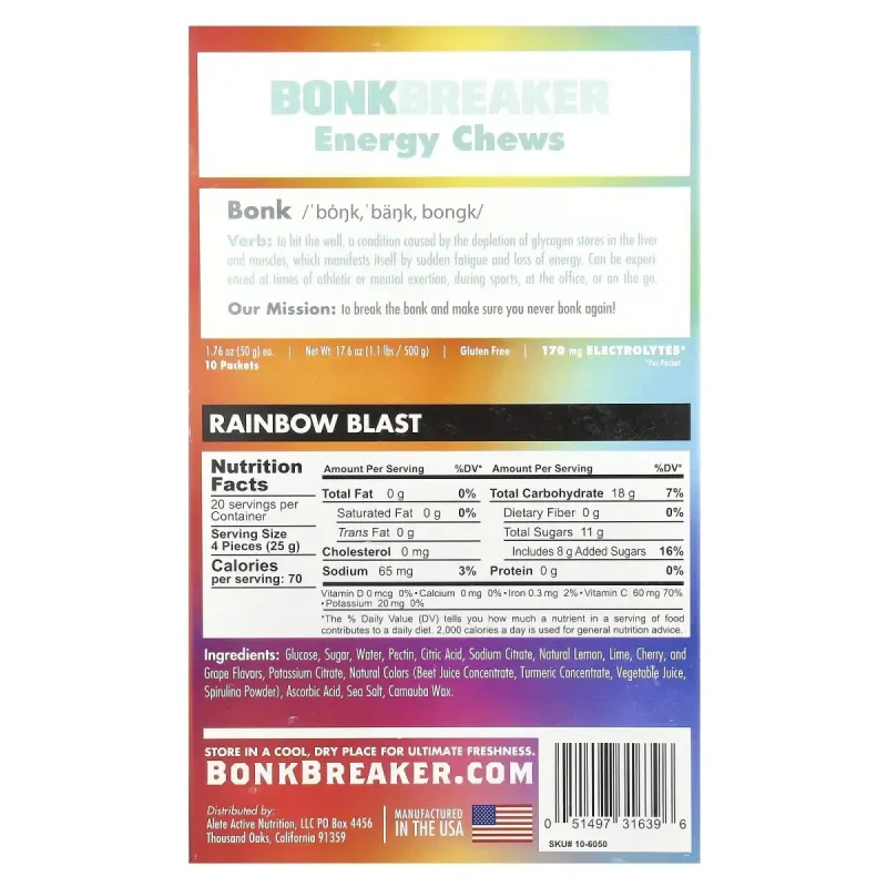 Bonk Breaker, Energy Chews, Rainbow Blast, 10 Packets, 1.76 oz (50 g) Each