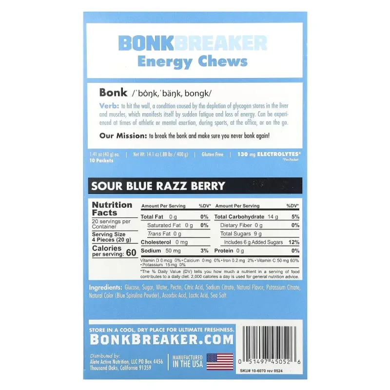 Bonk Breaker, Energy Chews, Blue Razz Berry, 10 Packets, 1.41 oz ( 40 g) Each