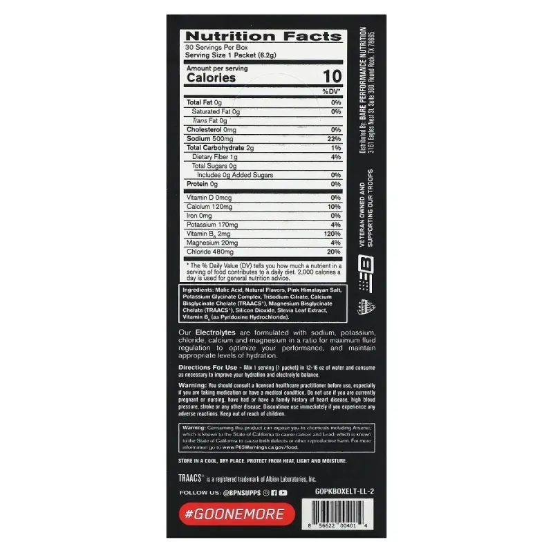 BPN, Electrolytes, суміш для зволоження, з лимоном і лаймом, 30 пакетиків по 6,2 г (0,22 унції)