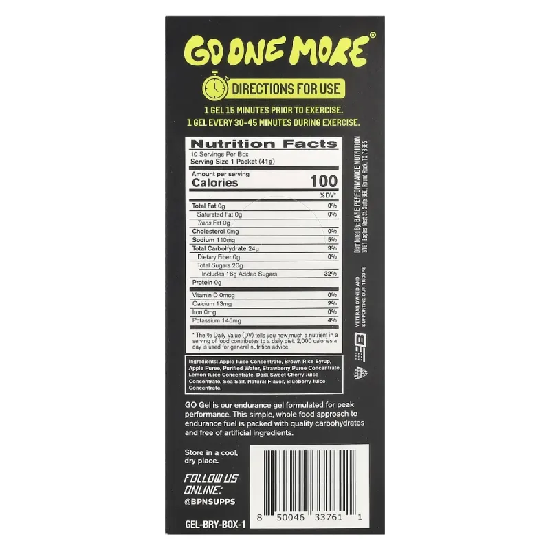 BPN, Go Gel, Endurance Gel, Mixed Berry, 10 Packets, 1.45 oz (41 g) Each