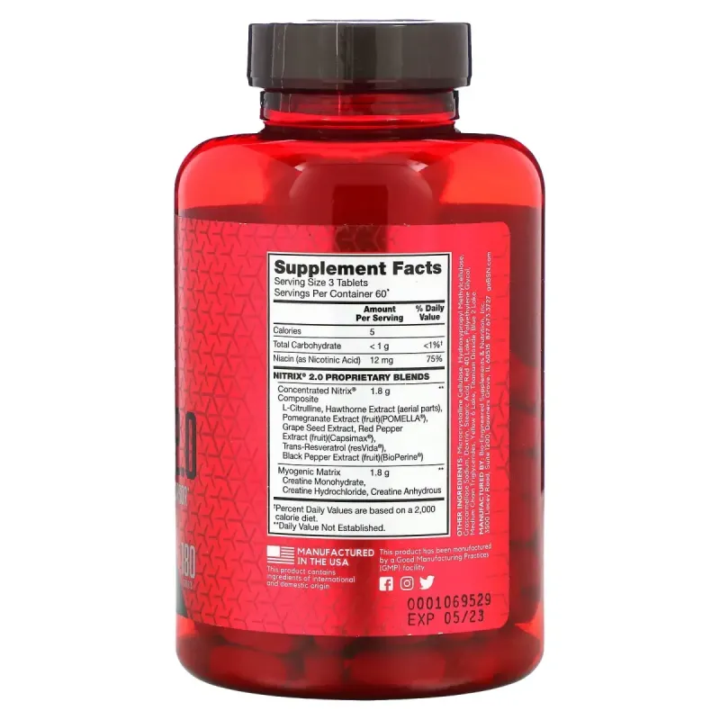 Концентрированный предшественник оксида азота BSN (Nitrix 2.0 Concentrated Nitric Oxide Precursor) 180 таблеток