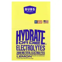 BUBS Naturals, Hydrate or Die®, суміш для напоїв із електролітами, лимон, 20 пакетиків по 12,1 г (0,43 унції)