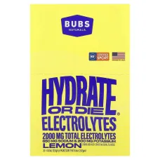 BUBS Naturals, Hydrate or Die®, суміш для напоїв із електролітами, лимон, 20 пакетиків по 12,1 г (0,43 унції)