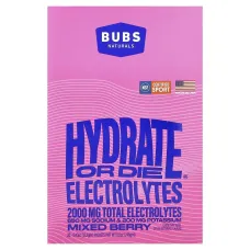BUBS Naturals, Hydrate or Die®, суміш для напоїв із електролітами, ягідна суміш, 20 пакетиків по 12,3 г (0,43 унції)