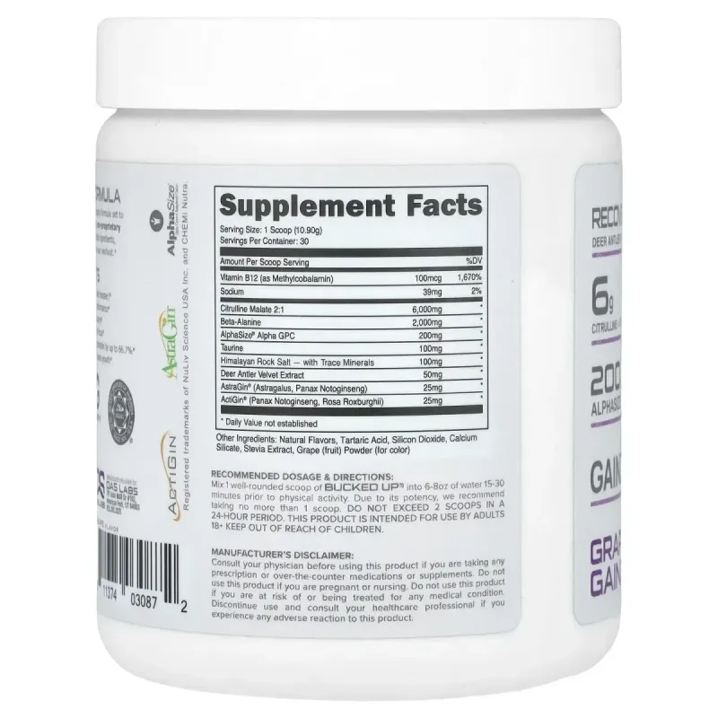Bucked Up, Pre-Workout, Non-Stimulant, Grape Gainz, 11.53 oz (327 g)