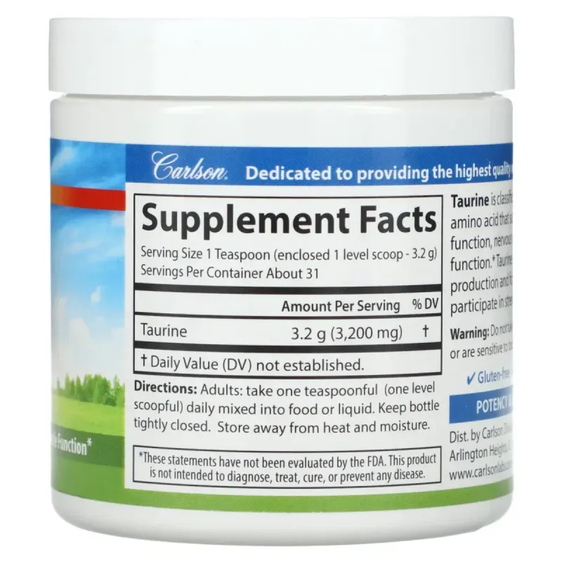 Таурін у порошку Carlson Labs (Taurine Amino Acid Powder) 100 г