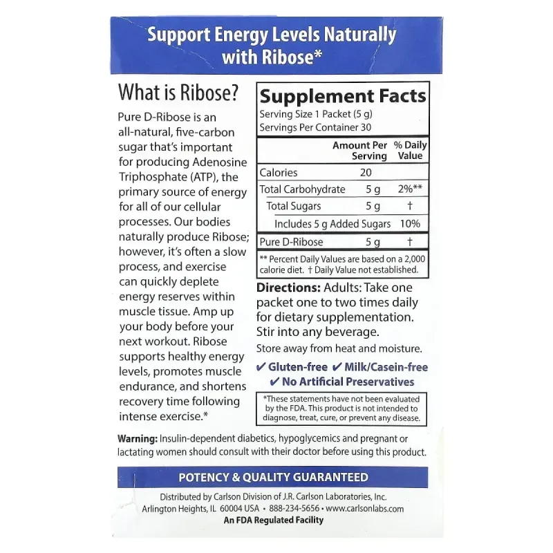 Рибоза Carlson Labs (Ribose) 30 пакетиків