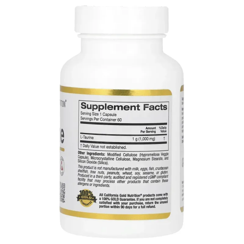 Таурін California Gold Nutrition (L-Taurine) 1000 мг 60 капсул