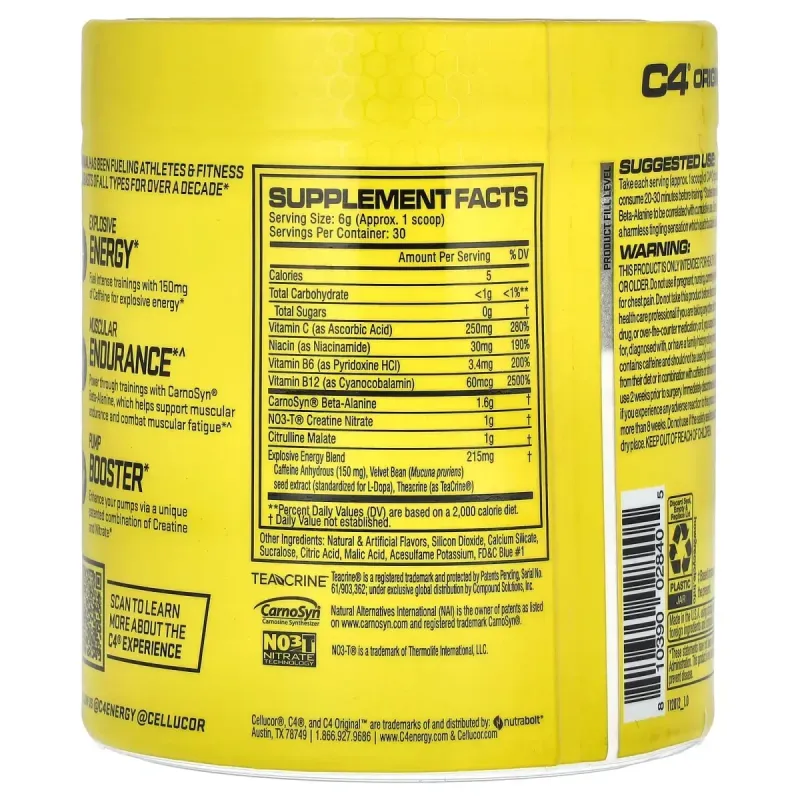 C4 Original для взрывной тренировки, перед тренировкой, голубой лед, Cellucor, 6,3 унций (180 г)