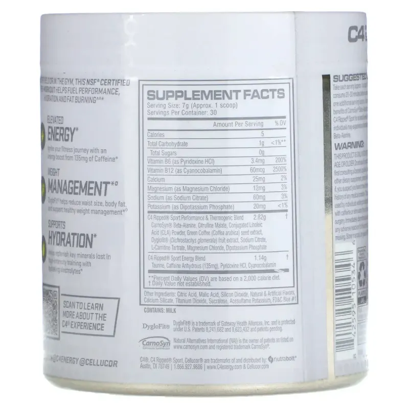 Cellucor, C4 Ripped Sport, перед тренировкой, Arctic Snow Cone, 8,7 унции (246 г)