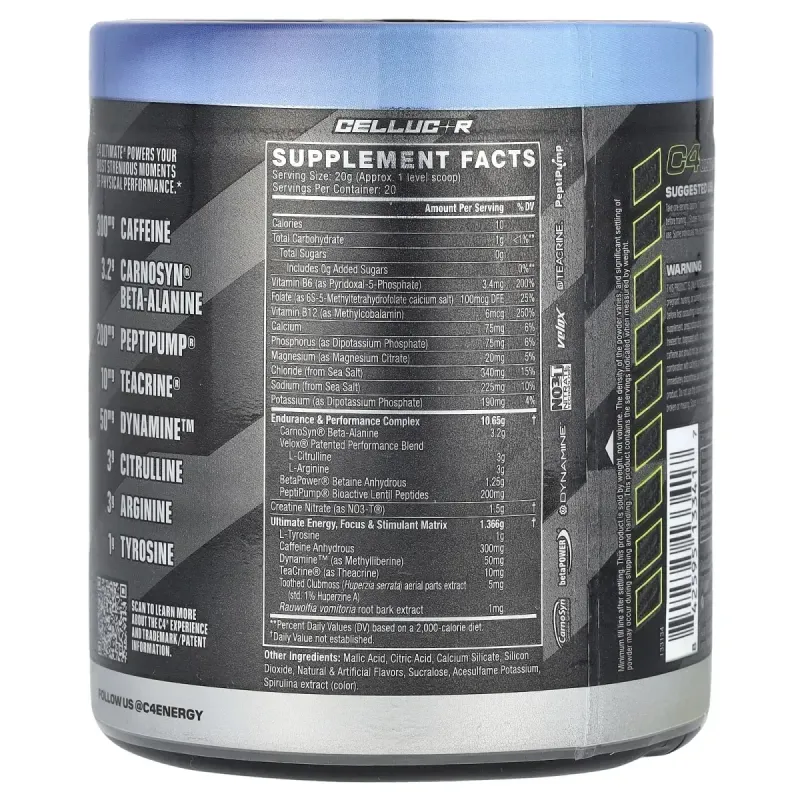 Cellucor, C4 Ultimate, передтренувальна добавка з крижаною синьою, 400 г (14,1 унції)