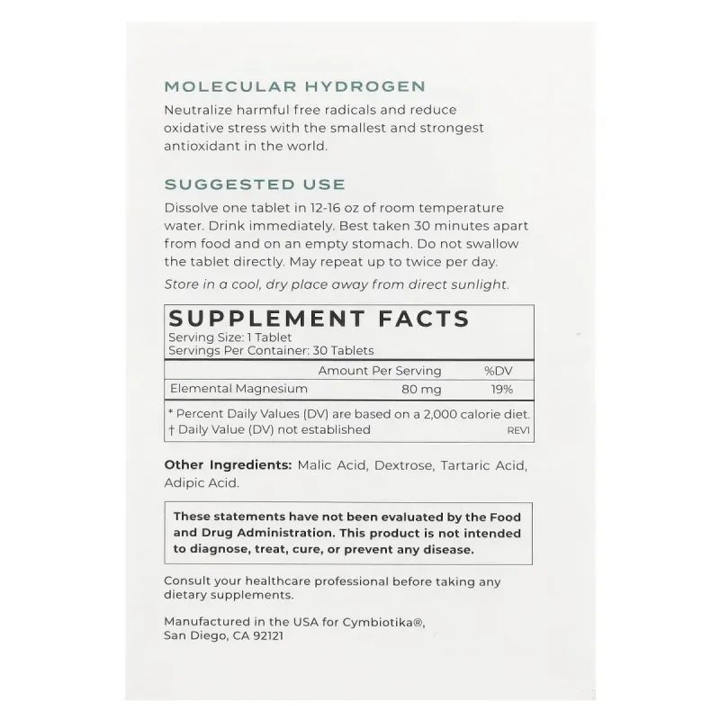 Cymbiotika, Molecular Hydrogen, 30 шипучих таблеток