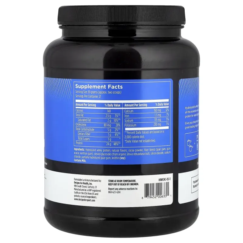 Designs For Health, Designs For Sport®, Hydrolyzed Iso-Whey Protein, Chocolate, 1.81 lb (819 g)