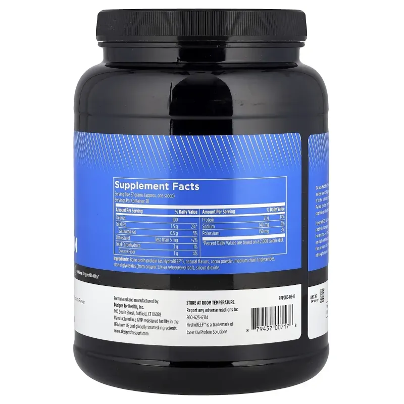 Designs For Health, Designs For Sport®, Grass-Fed Beef Protein, Chocolate, 1.8 lbs (810 g)